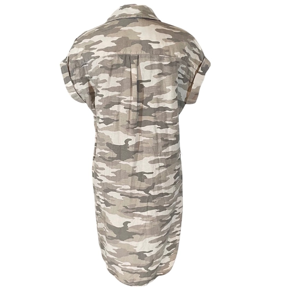 Vince Camuto Camo Print Shirt Dress Womens XS Grey Beige‎ Cotton Lyocell Relaxed - Picture 3 of 7